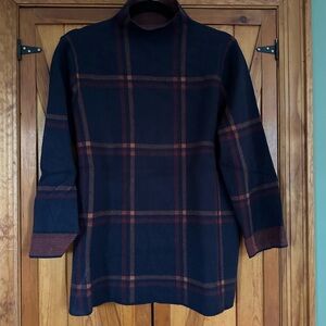 Max Studio Navy Plaid Mock Neck Sweater